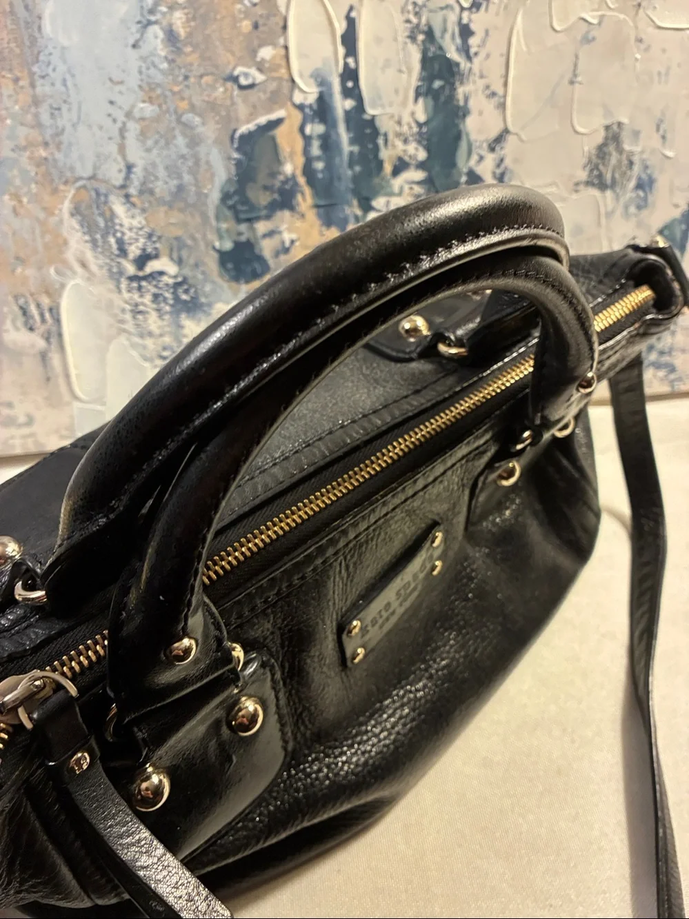 Genuine Kate Spade Black Slouchy Pebbled Leather Shoulder Satchel